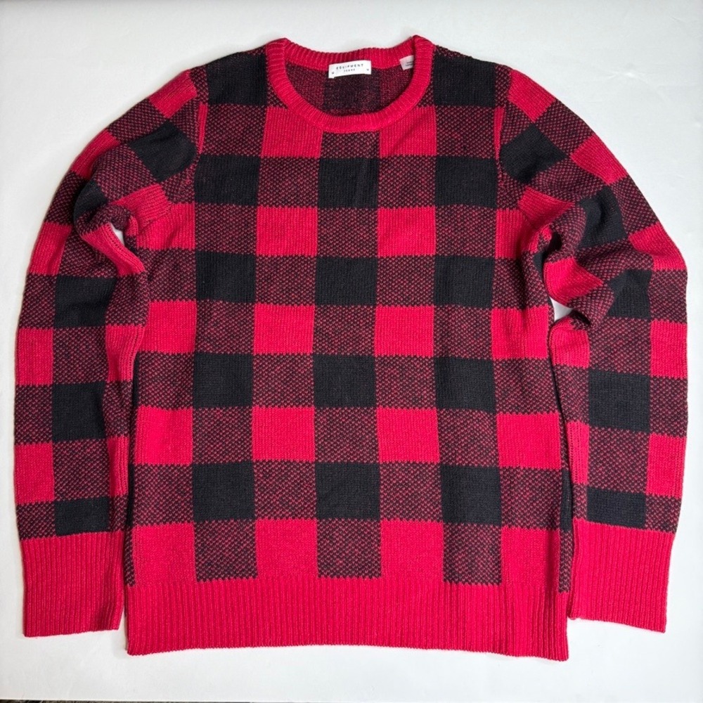 NWOT Equipment Wool Buffalo‎ Plaid Crew Neck Sweater Womens Red Black Medium
